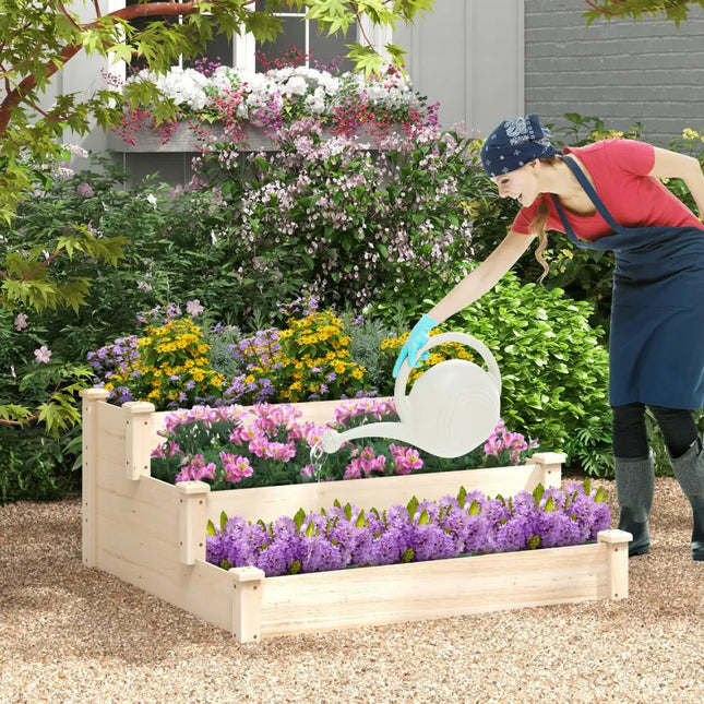 3 Tier Elevated Wooden Vegetable Garden Bed - Natural - Raised Garden Beds