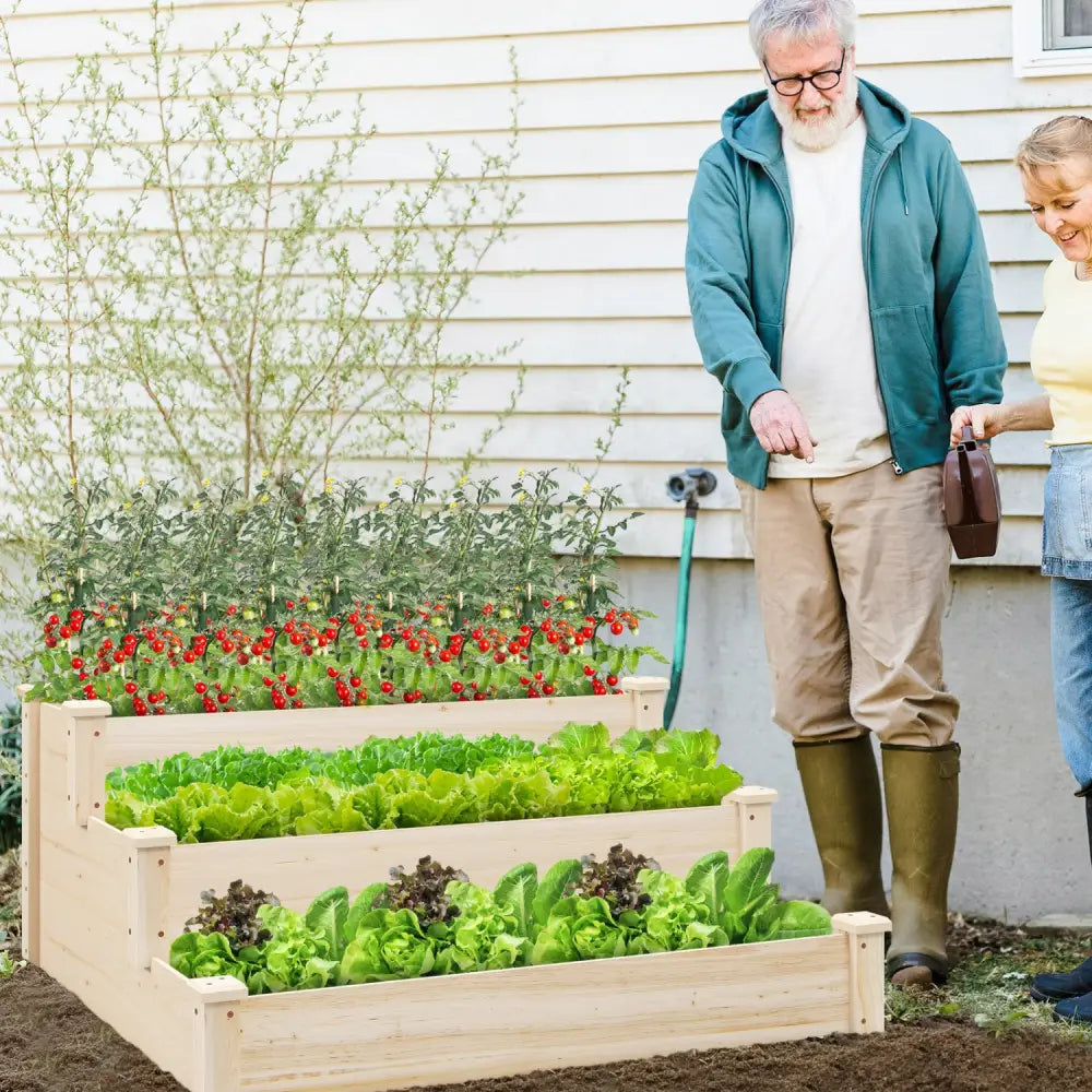 3 Tier Elevated Wooden Vegetable Garden Bed - Natural - Raised Garden Beds