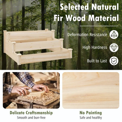 3 Tier Elevated Wooden Vegetable Garden Bed - Natural - Raised Garden Beds