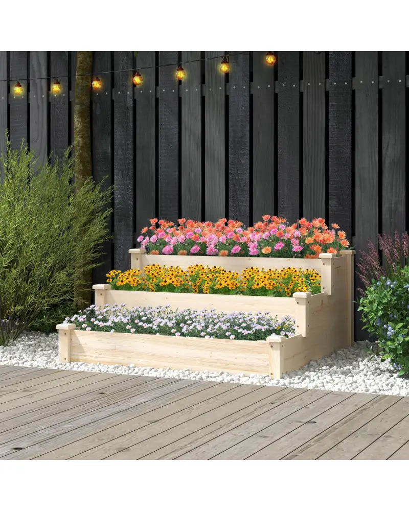 3 Tier Elevated Wooden Vegetable Garden Bed - Natural - Raised Garden Beds