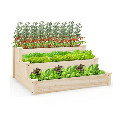 3 Tier Elevated Wooden Vegetable Garden Bed - Natural - Raised Garden Beds