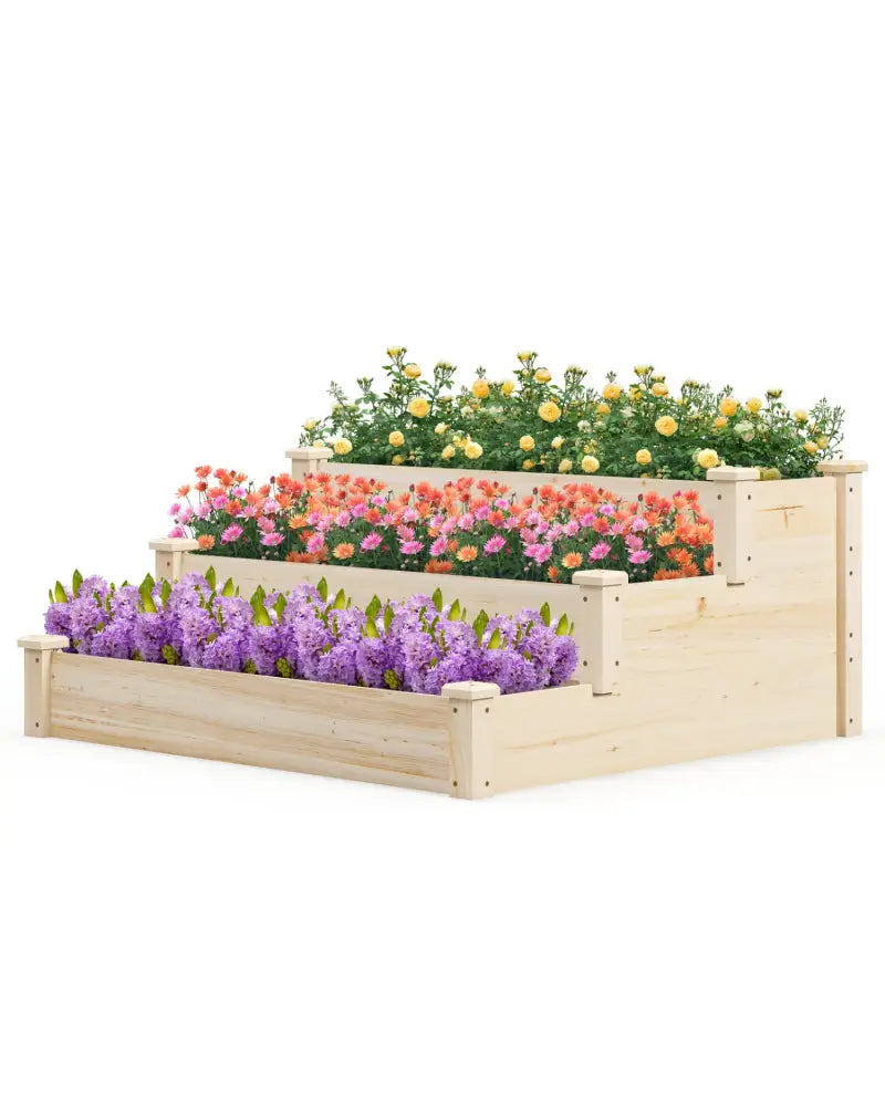 3 Tier Elevated Wooden Vegetable Garden Bed - Natural - Raised Garden Beds