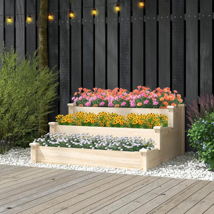 3 Tier Elevated Wooden Vegetable Garden Bed - Natural - Raised Garden Beds