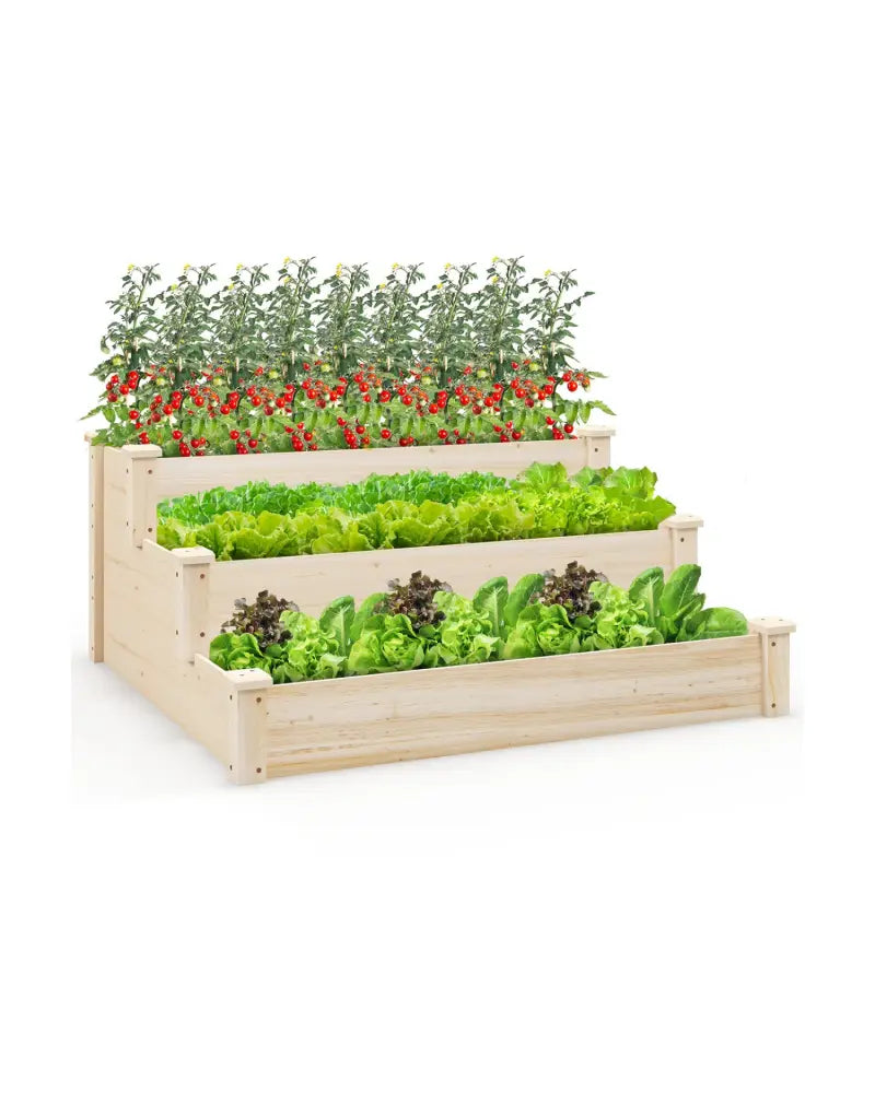 3 Tier Elevated Wooden Vegetable Garden Bed - Natural - Raised Garden Beds