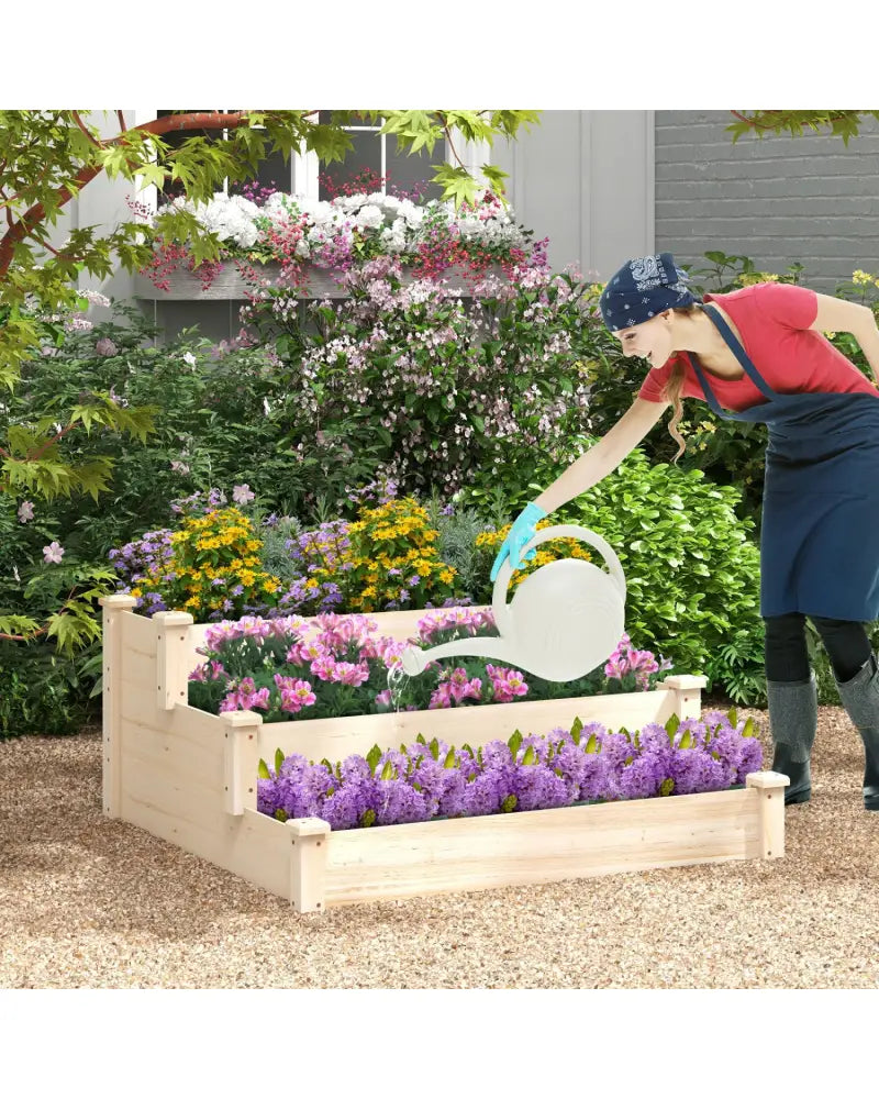 3 Tier Elevated Wooden Vegetable Garden Bed - Natural - Raised Garden Beds