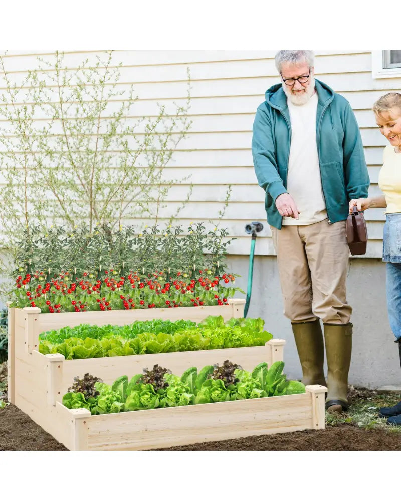 3 Tier Elevated Wooden Vegetable Garden Bed - Natural - Raised Garden Beds