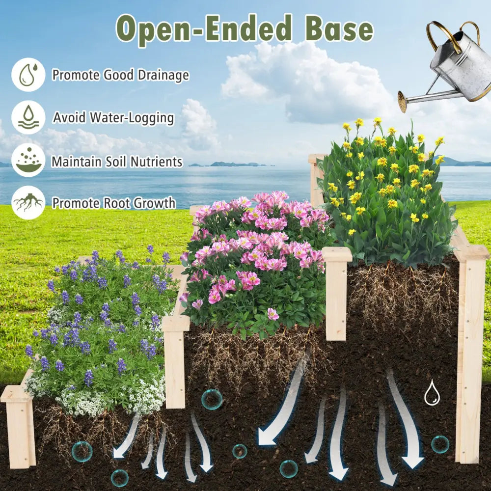 3 Tier Elevated Wooden Vegetable Garden Bed - Natural - Raised Garden Beds