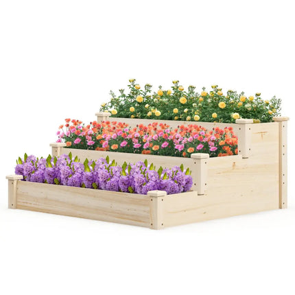 3 Tier Elevated Wooden Vegetable Garden Bed - Natural - Raised Garden Beds