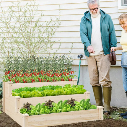 3 Tier Elevated Wooden Vegetable Garden Bed - Natural - Raised Garden Beds