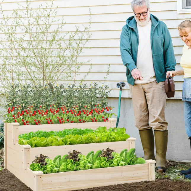 3 Tier Elevated Wooden Vegetable Garden Bed - Natural - Raised Garden Beds