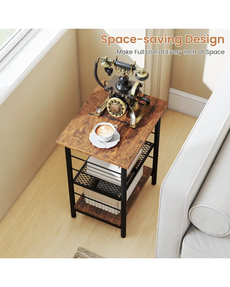 3-Tier End Table Space-Saving Nightstand Industrial Bedside Table for Living Room Bedroom-Rustic Brown - Rustic Brown