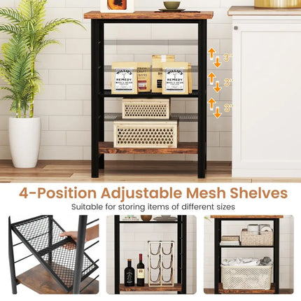 3-Tier End Table Space-Saving Nightstand Industrial Bedside Table for Living Room Bedroom-Rustic Brown Costway