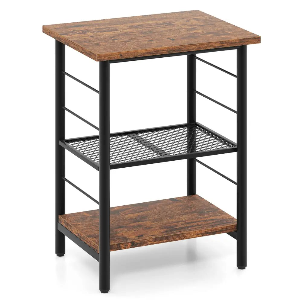 3-Tier End Table Space-Saving Nightstand Industrial Bedside Table for Living Room Bedroom-Rustic Brown - Rustic Brown
