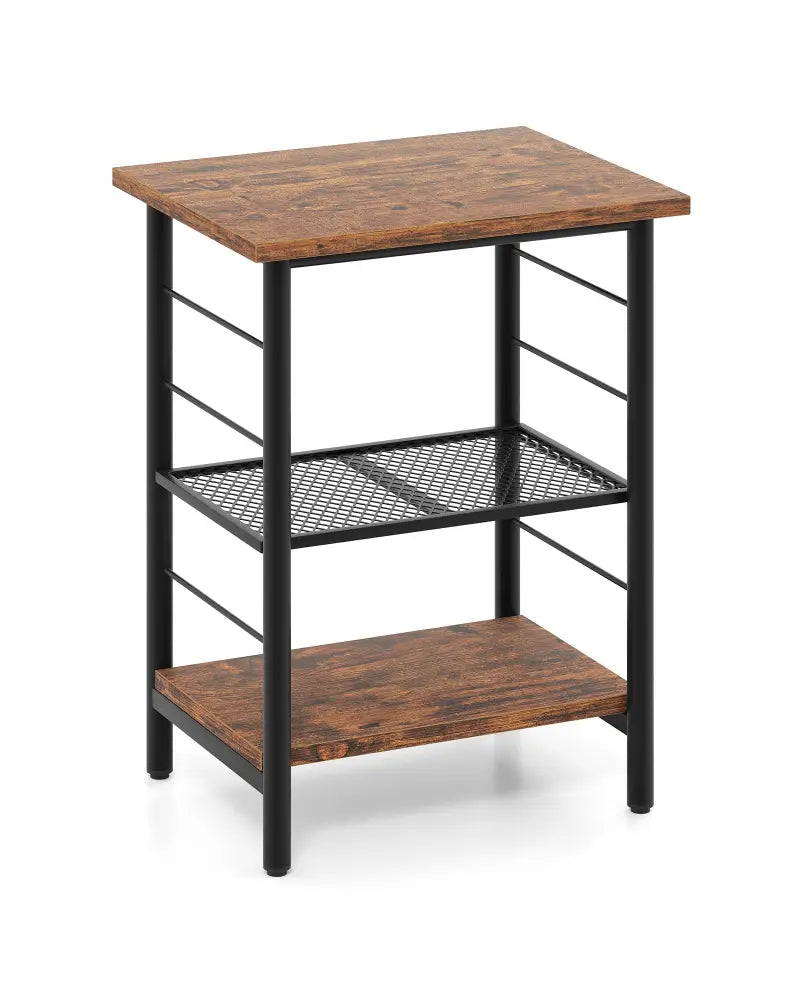 3-Tier End Table Space-Saving Nightstand Industrial Bedside Table for Living Room Bedroom-Rustic Brown - Rustic Brown