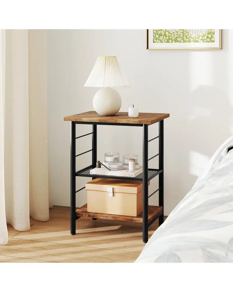 3-Tier End Table Space-Saving Nightstand Industrial Bedside Table for Living Room Bedroom-Rustic Brown - Rustic Brown
