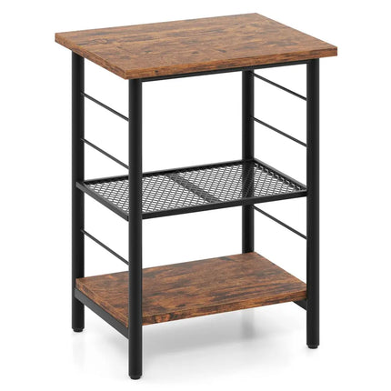 3-Tier End Table Space-Saving Nightstand Industrial Bedside Table for Living Room Bedroom-Rustic Brown Costway