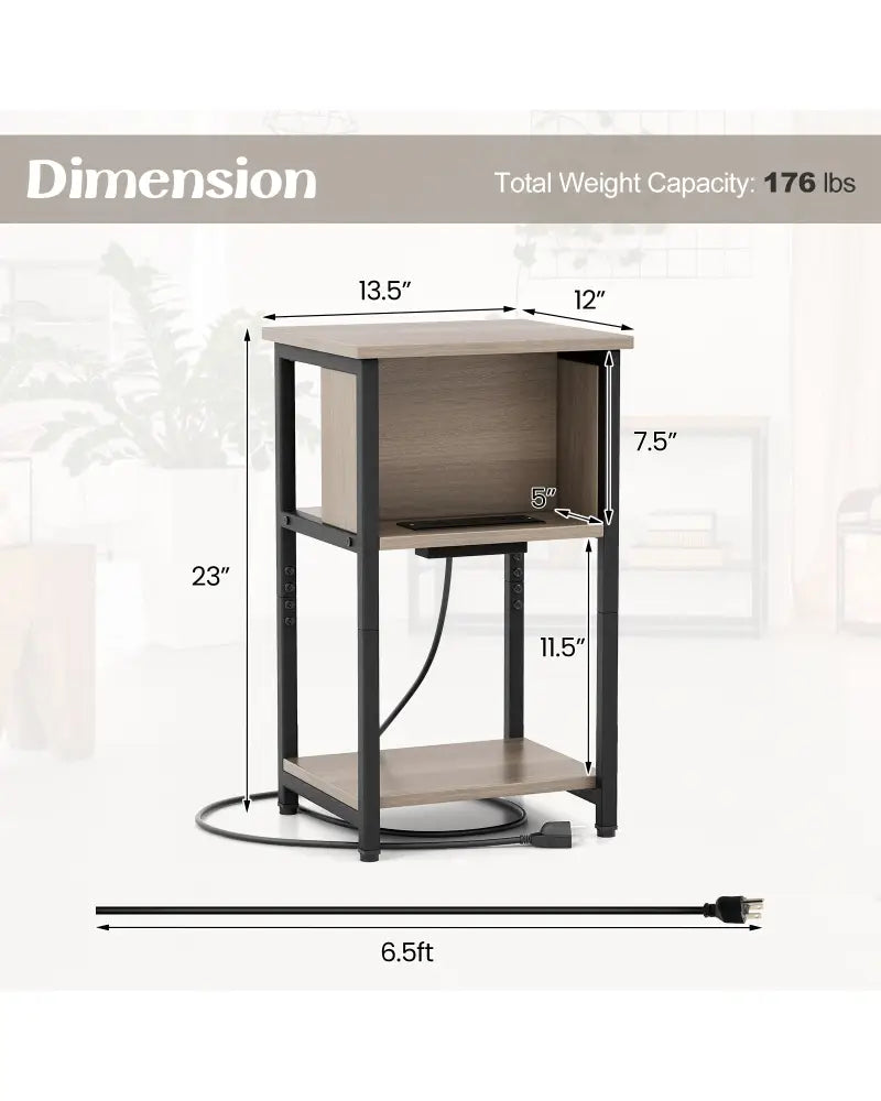 3-Tier End Table with USB Ports & Power Outlets-1 Piece - End & Side Tables