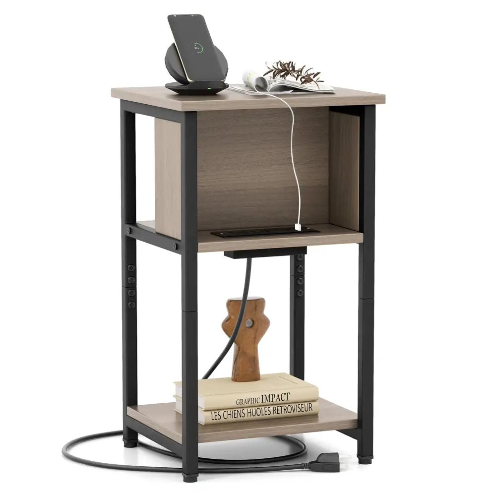 3-Tier End Table with USB Ports & Power Outlets-1 Piece - End & Side Tables