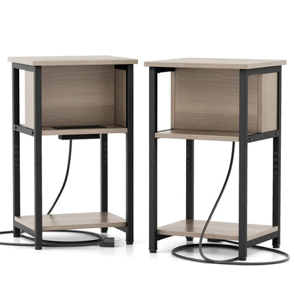 3-Tier End Table with USB Ports & Power Outlets-2 Pieces Costway