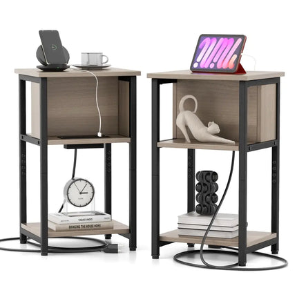 3-Tier End Table with USB Ports & Power Outlets-2 Pieces Costway