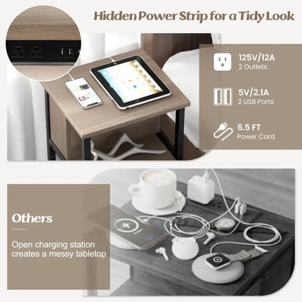 3-Tier End Table with USB Ports & Power Outlets-2 Pieces Costway