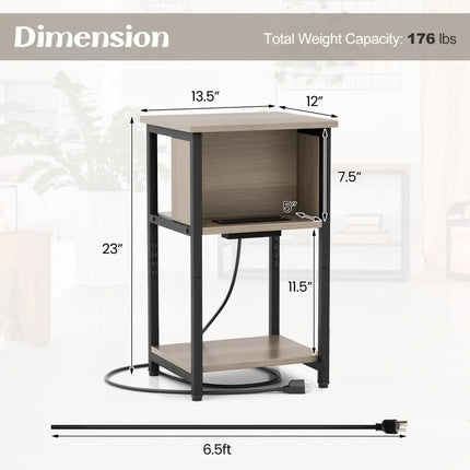 3-Tier End Table with USB Ports & Power Outlets-2 Pieces Costway