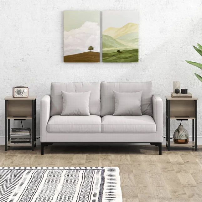 3-Tier End Table with USB Ports & Power Outlets-2 Pieces Costway