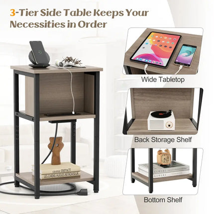 3-Tier End Table with USB Ports & Power Outlets-2 Pieces Costway