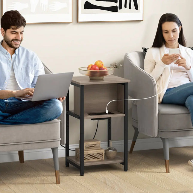 3-Tier End Table with USB Ports & Power Outlets-2 Pieces Costway