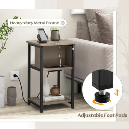 3-Tier End Table with USB Ports & Power Outlets-2 Pieces Costway