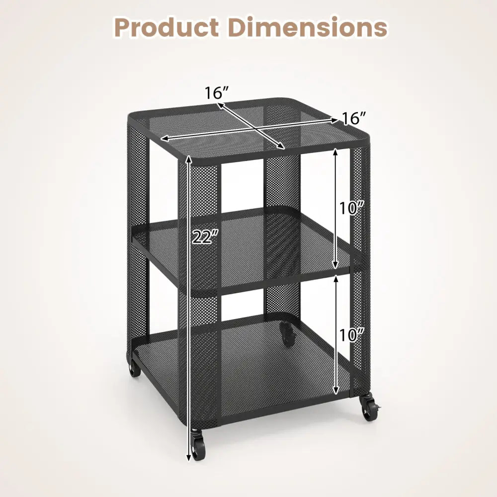 3-Tier End Table with Wheels Rolling Side Table with Open Storage Shelves-1 Piece - End & Side Tables
