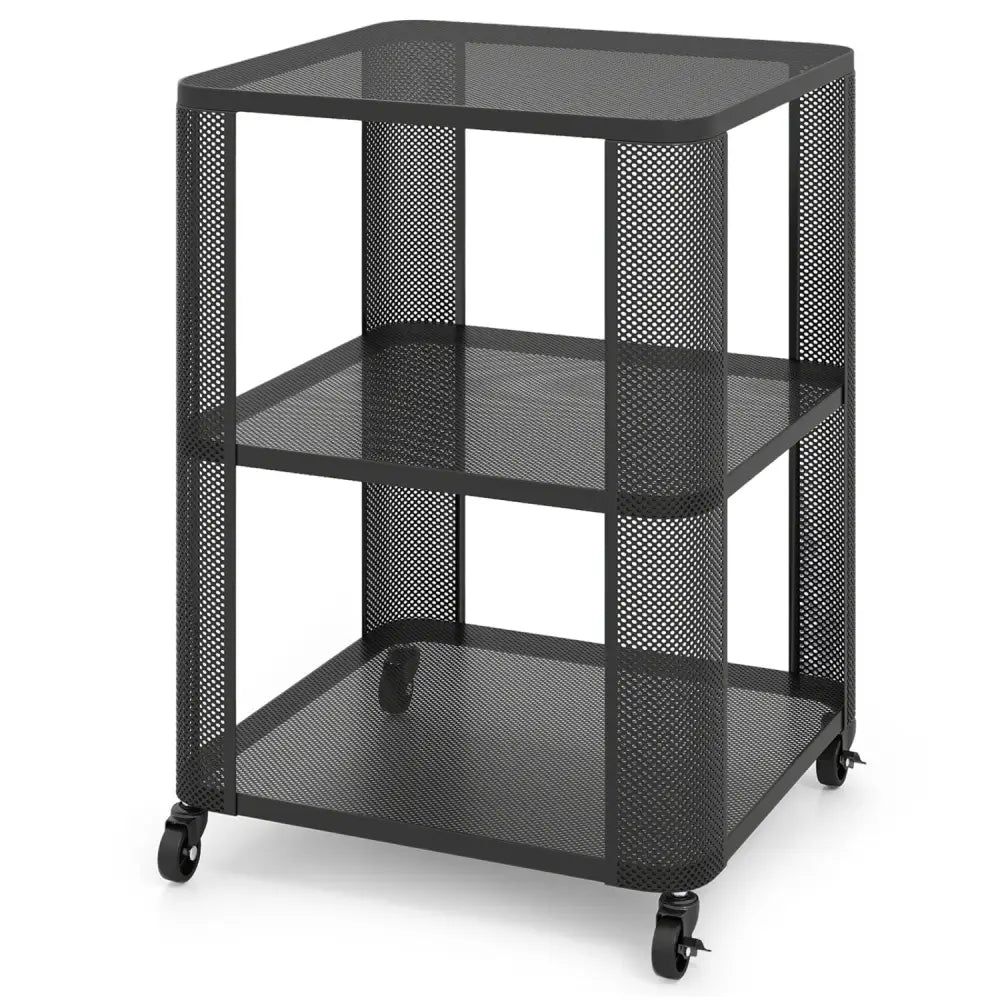 3-Tier End Table with Wheels Rolling Side Table with Open Storage Shelves-1 Piece - End & Side Tables