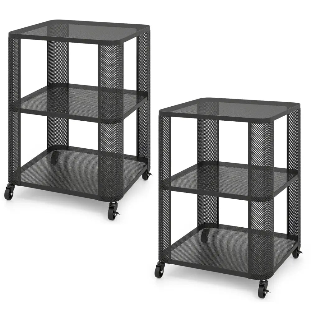 3-Tier End Table with Wheels Rolling Side Table with Open Storage Shelves-Set of 2 - End & Side Tables