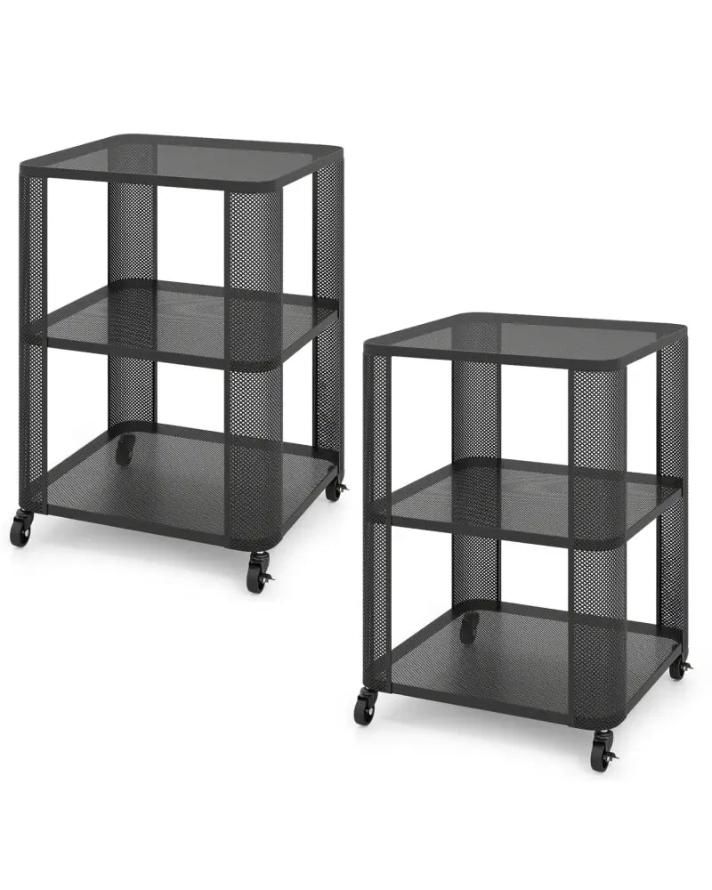 3-Tier End Table with Wheels Rolling Side Table with Open Storage Shelves-Set of 2 - End & Side Tables