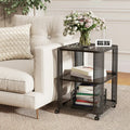 3-Tier End Table with Wheels Rolling Side Table with Open Storage Shelves-Set of 2 - End & Side Tables