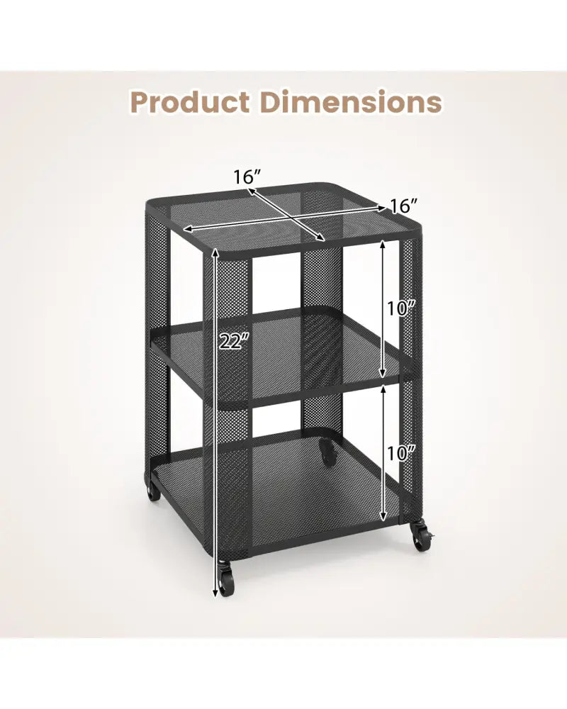 3-Tier End Table with Wheels Rolling Side Table with Open Storage Shelves-Set of 2 - End & Side Tables