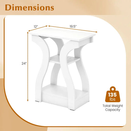 3-Tier End Tables with Charging Station Set of 2 with Open Storage Shelves-White Costway