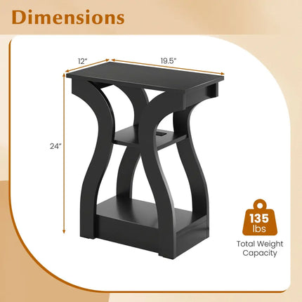 3-Tier End Tables with Charging Station Set of 2 with Open Storage Shelves-Black Costway