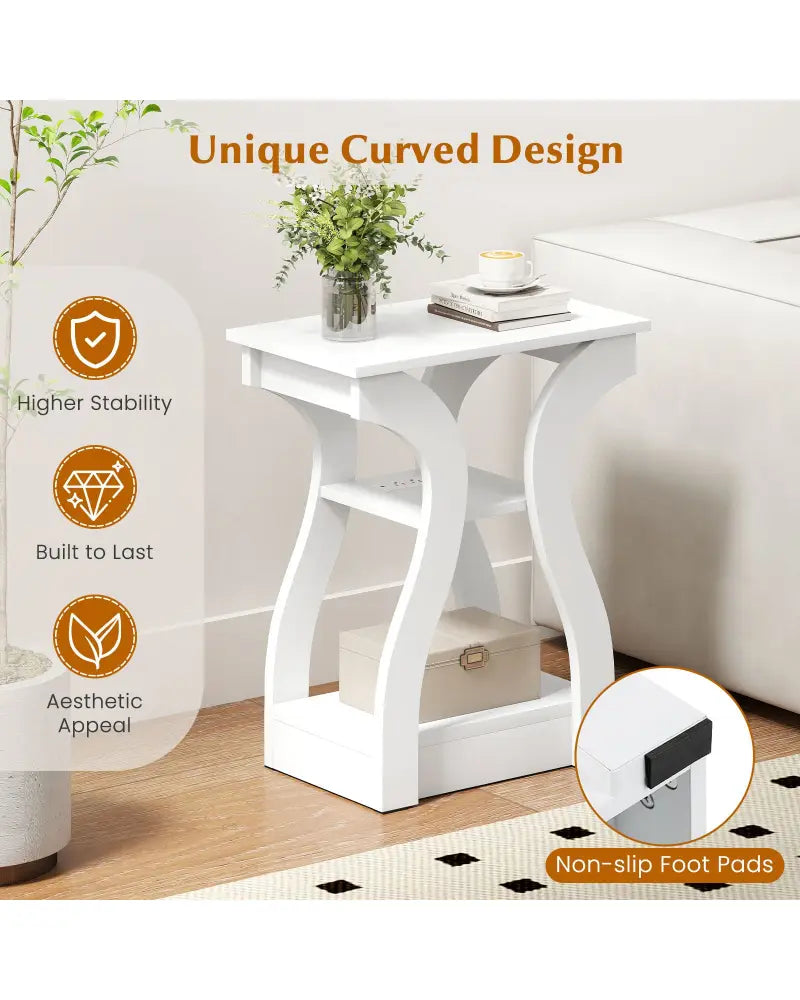 3-Tier End Tables with Charging Station Set of 2 with Open Storage Shelves-White - White - End & Side Tables