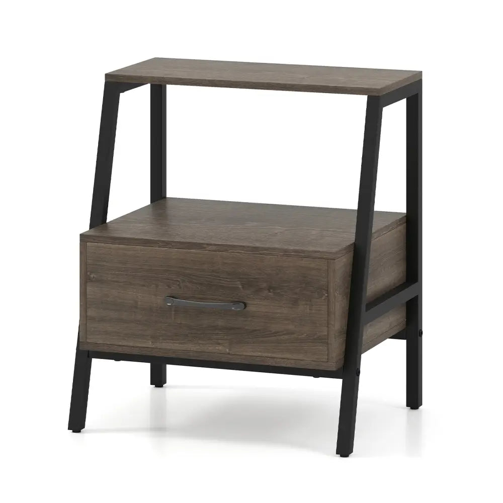 3-Tier Farmhouse Nightstand with Open Shelf Costway