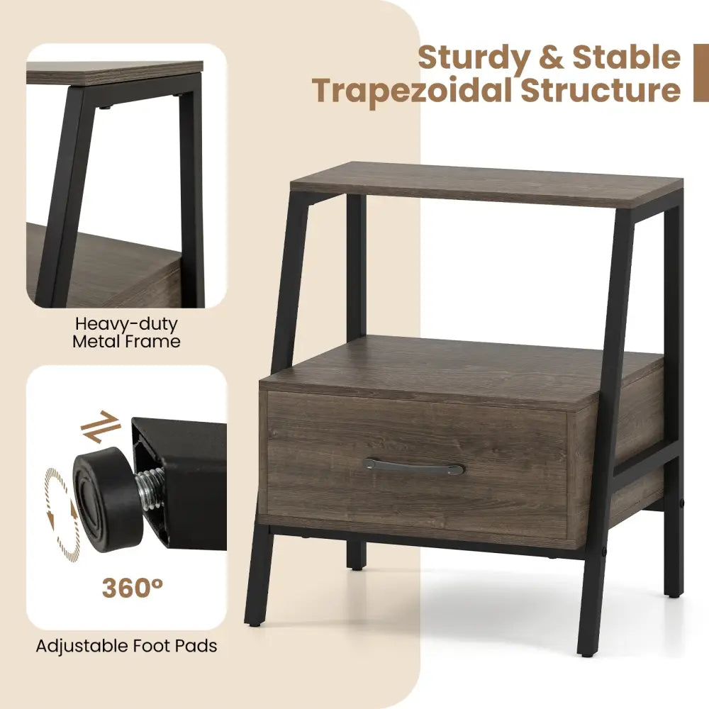3-Tier Farmhouse Nightstand with Open Shelf Costway