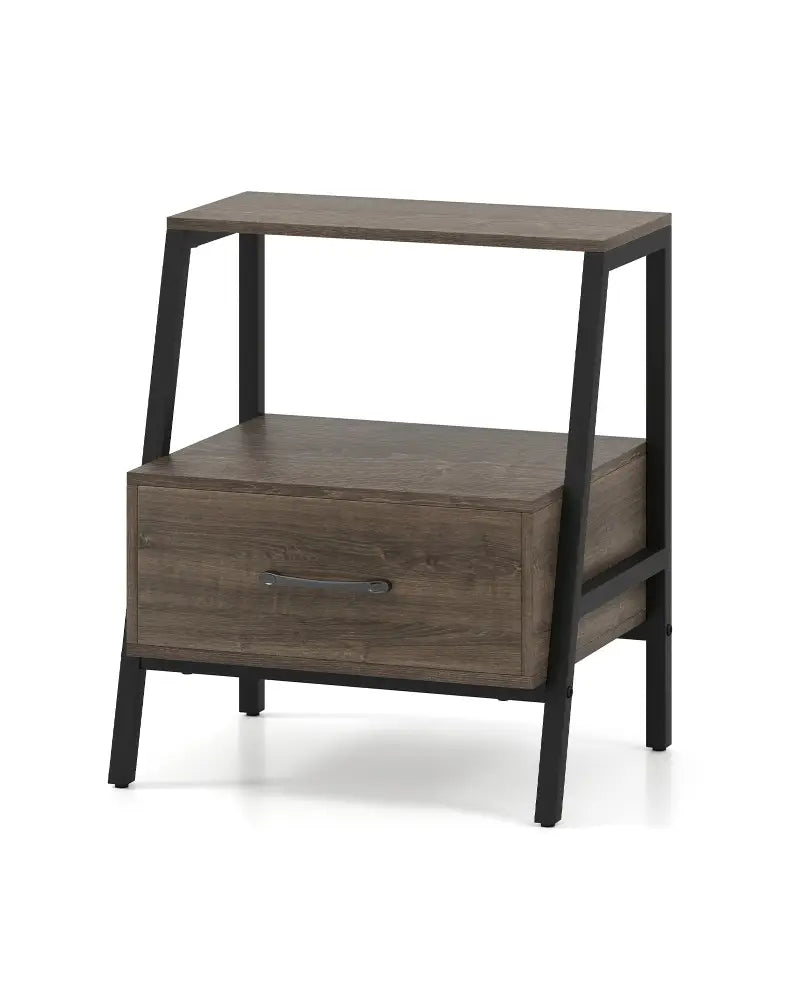 3-Tier Farmhouse Nightstand with Open Shelf - Gray - Nightstands