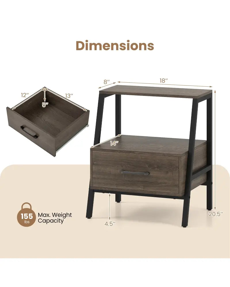 3-Tier Farmhouse Nightstand with Open Shelf - Gray - Nightstands