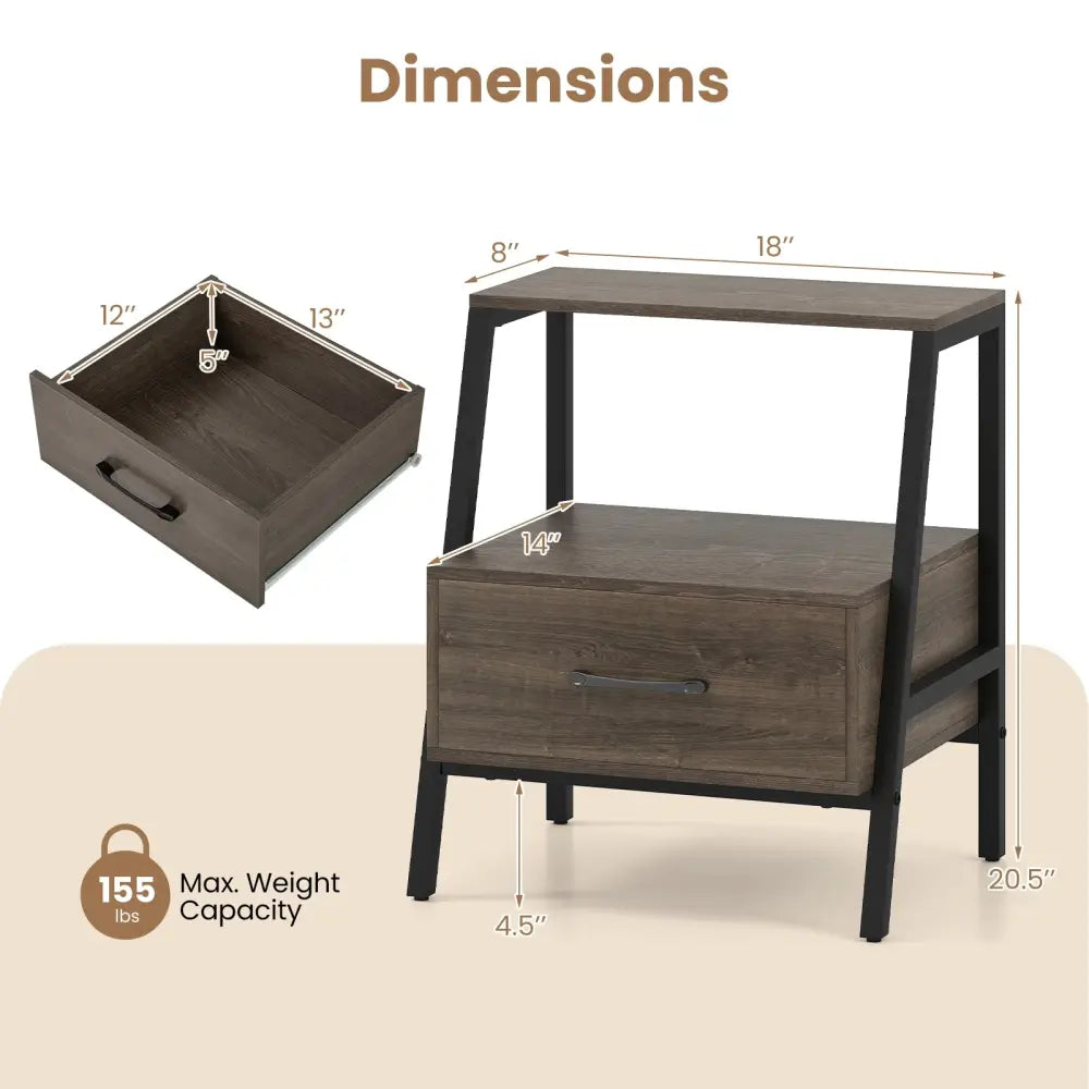 3-Tier Farmhouse Nightstand with Open Shelf - Gray - Nightstands