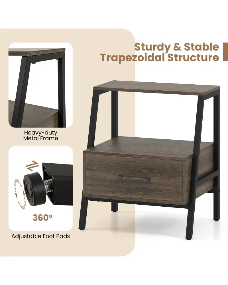 3-Tier Farmhouse Nightstand with Open Shelf - Gray - Nightstands