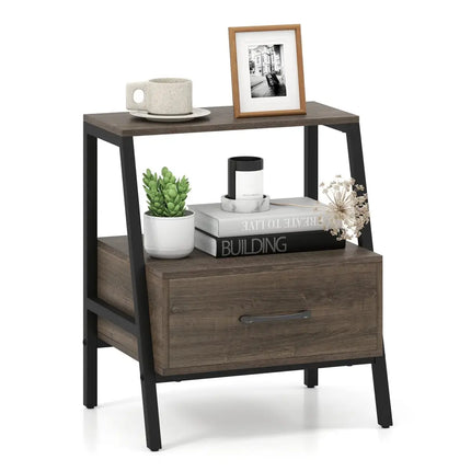 3-Tier Farmhouse Nightstand with Open Shelf Costway