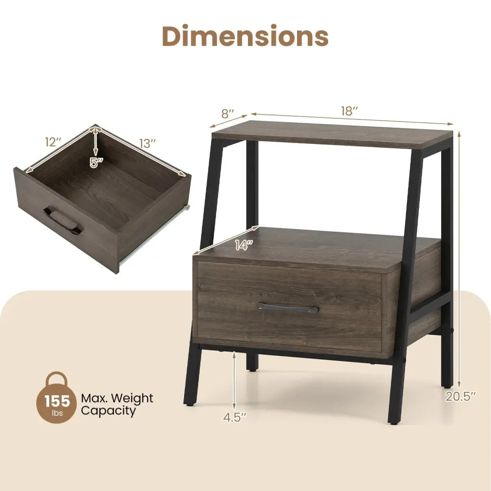 3-Tier Farmhouse Nightstand with Open Shelf Costway