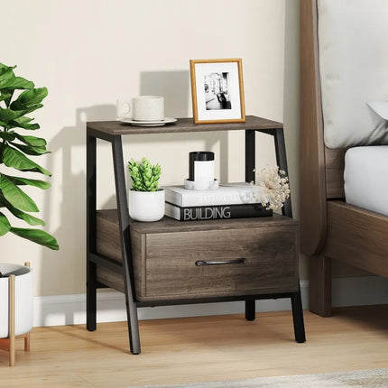 3-Tier Farmhouse Nightstand with Open Shelf Costway