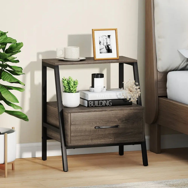 3-Tier Farmhouse Nightstand with Open Shelf Costway