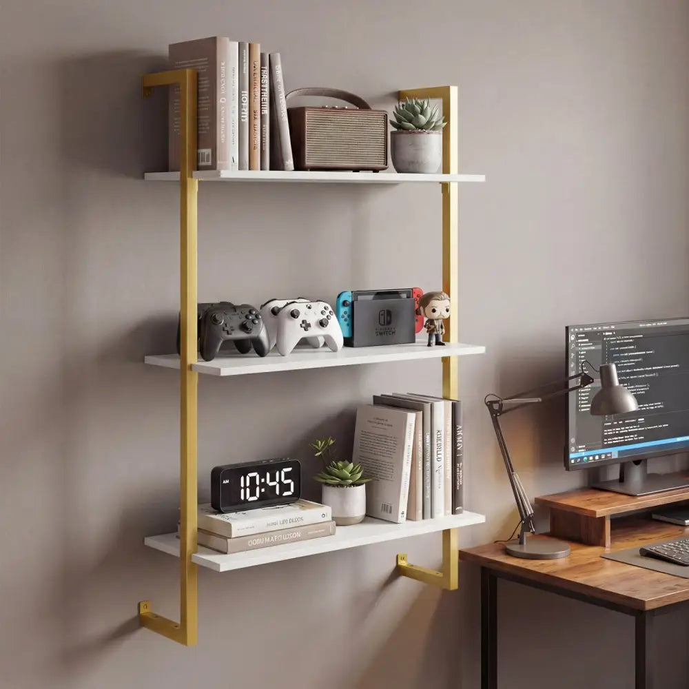 3-Tier Floating Modern Kitchen Shelf for Living Room Home Office and Bathroom-White - White - Bookcases